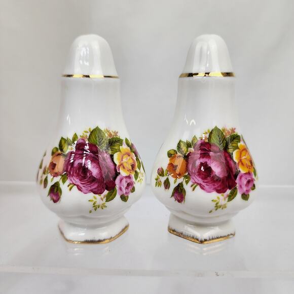 Royal Albert Old Country Rose Salt and Pepper Shakers Gold Trim w/Stoppers - Picture 1 of 5